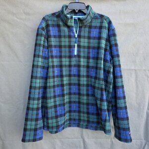 Chubbies Fleece Sweater Blue Green Plaid Quarter Zip Pullover Men's Size XL
